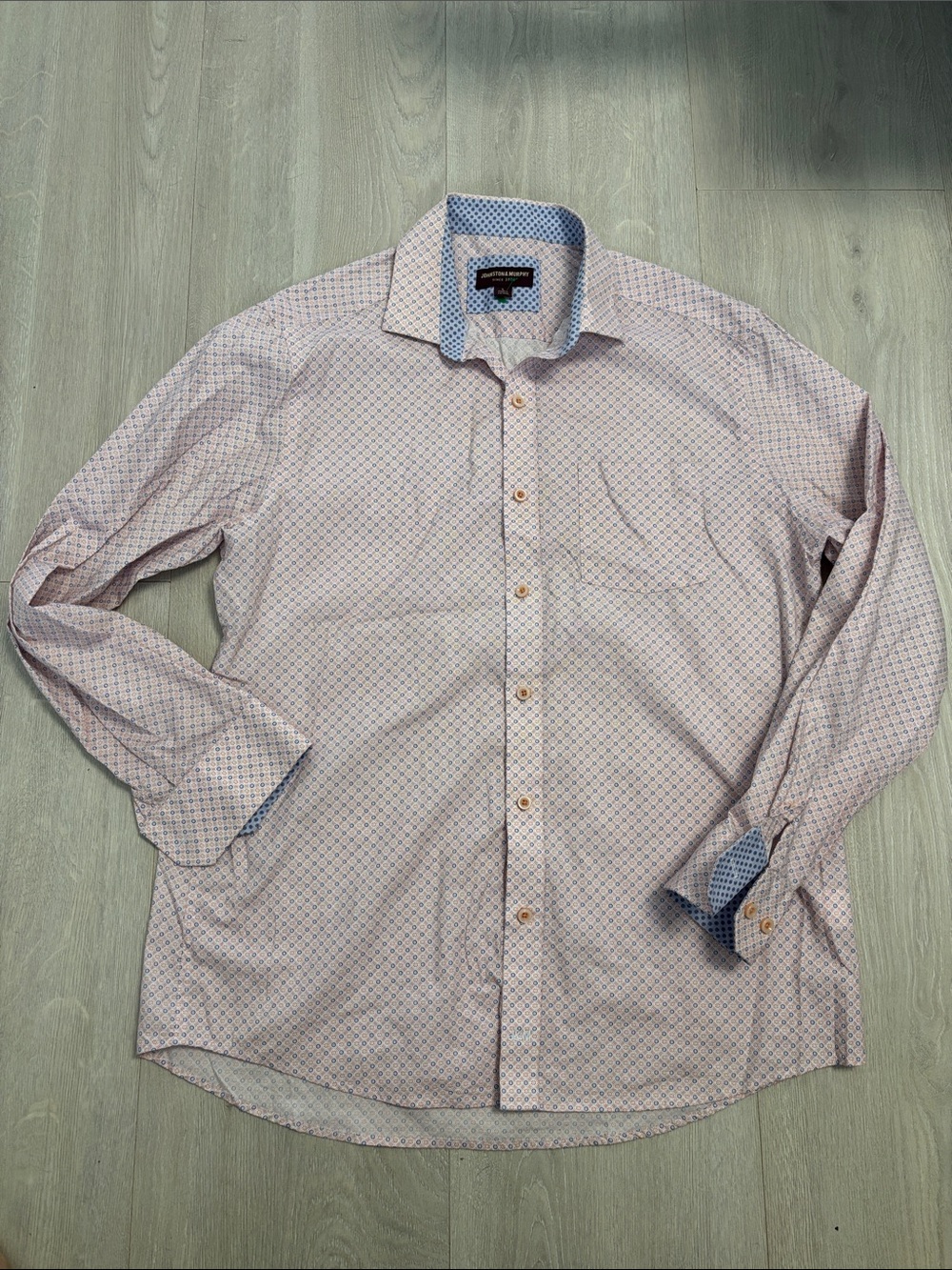🔥BUNDLESALE Mens L Johnston & Murphy Cotton Geometric Dress Shirt